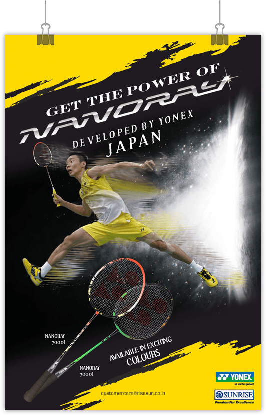 yonex poster design for the sports event in India